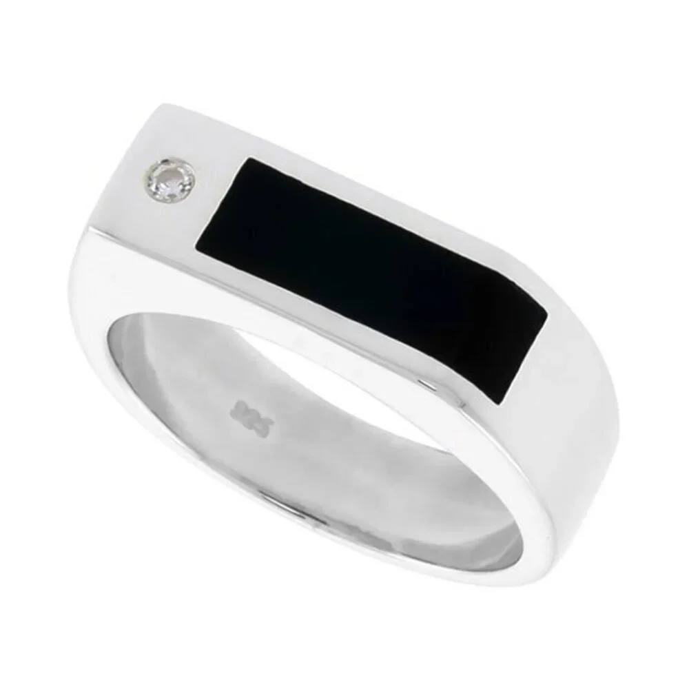 Sterling Silver Mens  Black Onyx Ring